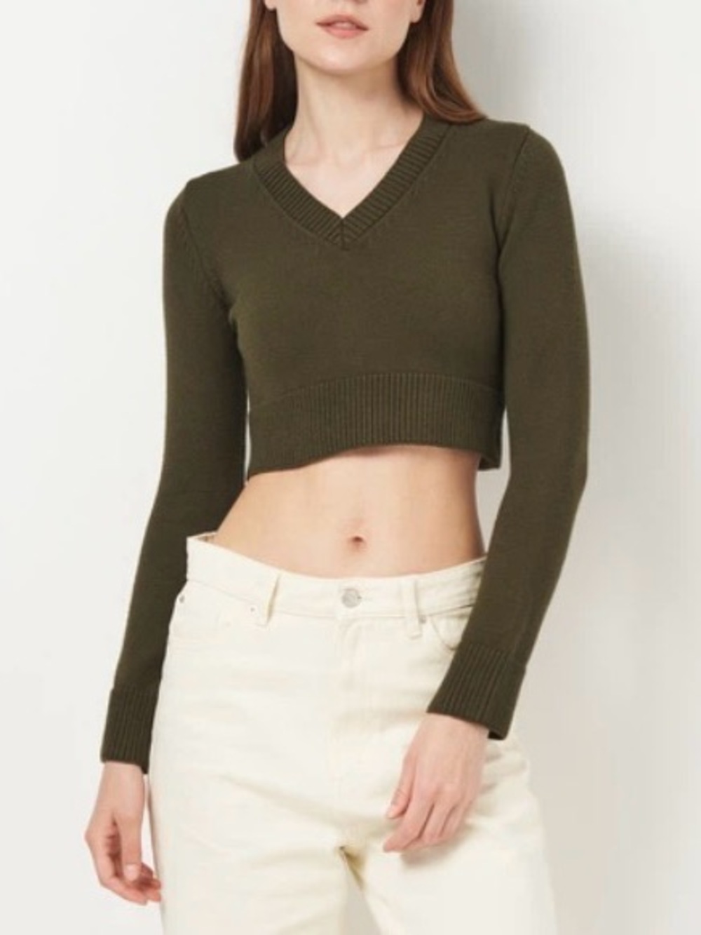 Zara Olive Green Cropped V-Neck Sweater Women’s Medium